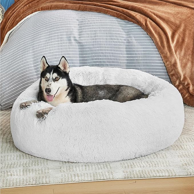 Bedsure Calming Dog Bed for Large Dogs - Donut Washable Large Pet Bed, 36 inches Anti-Slip Round