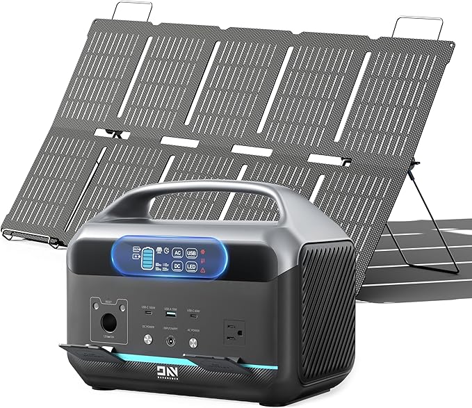 Portable Power Station with Solar Panel 100W, Solar Generator 1200W Peak, 576Wh LiFePO4 Battery