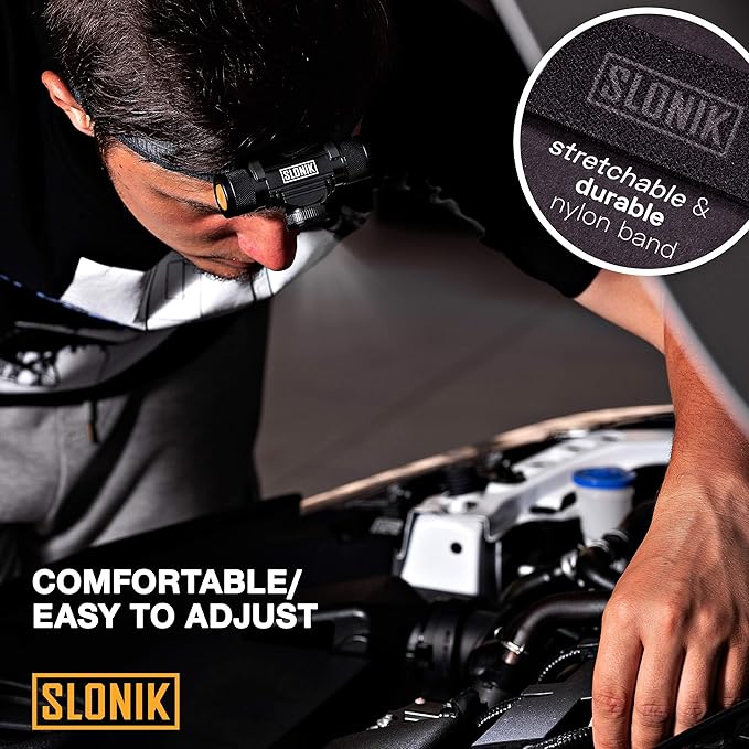 SLONIK Headlamp Rechargeable - 1000 Lumen LED USB Rechargeable Headlight - IPX4 Waterproof Head