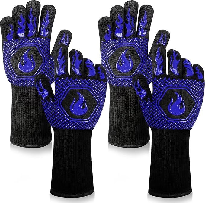 BBQ Fireproof Gloves, Grill Cut-Resistant Gloves 1472°F Heat Resistant Gloves, Non-Slip Silicone