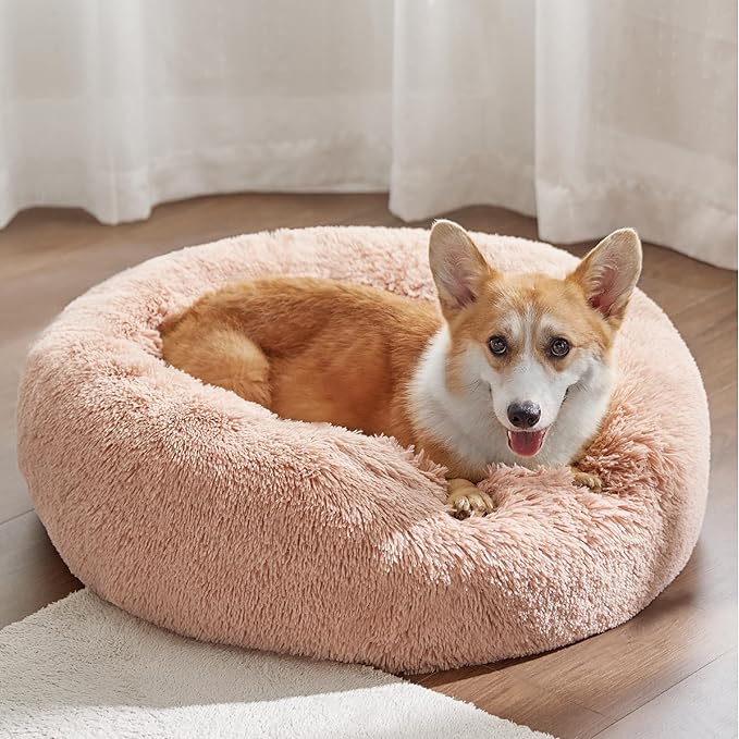 Bedsure Calming Dog Bed for Medium Dogs - Donut Washable Medium Pet Bed, 30 inches Anti-Slip Round
