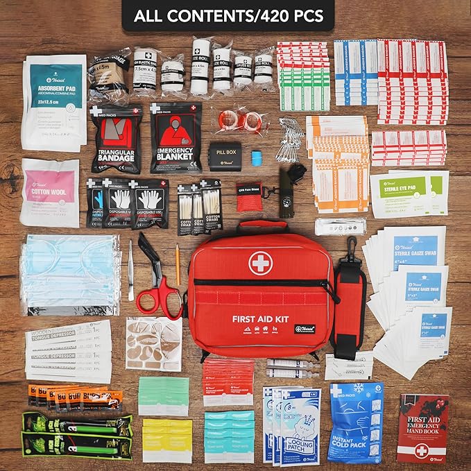 430 Piece First Aid Kit, Well-Organized Premium Waterproof Compact Trauma Medical Kits for Any