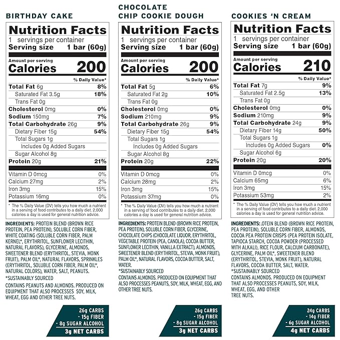 No Cow Protein Bars, Brand Sampler Pack - Healthy Snacks, 20g Vegan Protein, High Fiber, Low Sugar