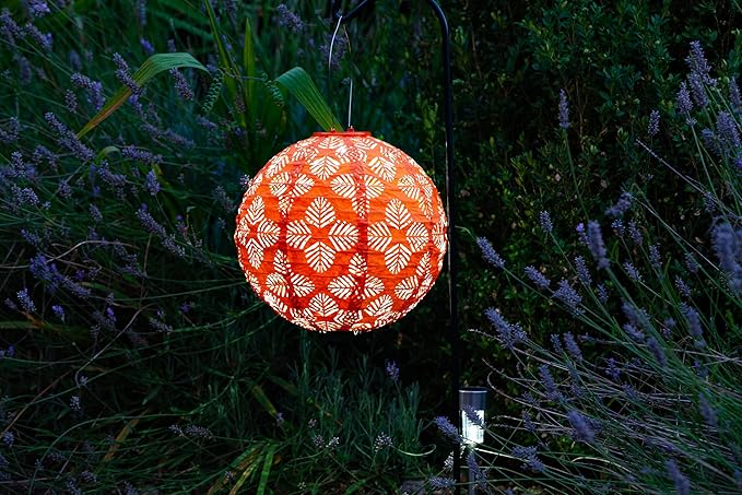 Allsop Soji Stella - Brights Geo Palm - 12" Outdoor Solar Lantern - Clementine