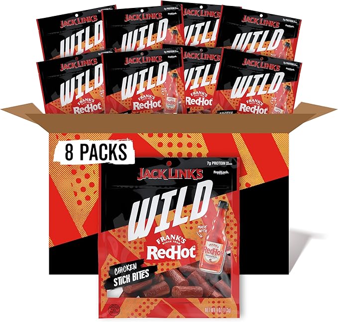 Jack Link's Wild Chicken Stick Bites Made with Frank's RedHot Flavor, Mini Meat Sticks, Shareable