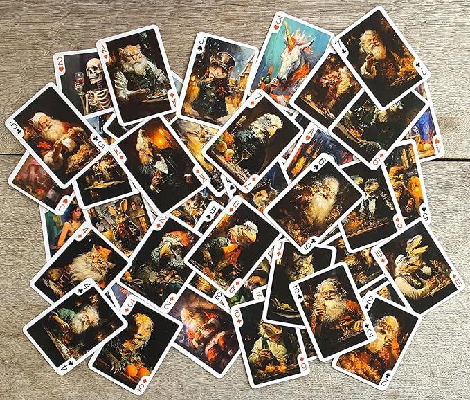 MAD Christmas Party Playing Cards (Poker Deck 54 Cards All Different) Santa and Reptiloid and Cats