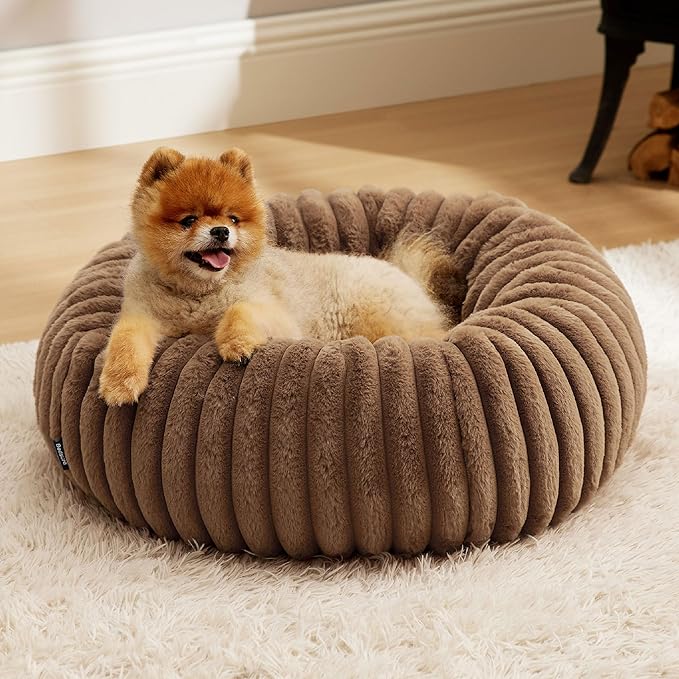 Bedsure Donut Small Dog Bed - Dog Beds for Small Dogs with Corduroy Fleece & Anti Slip Bottom