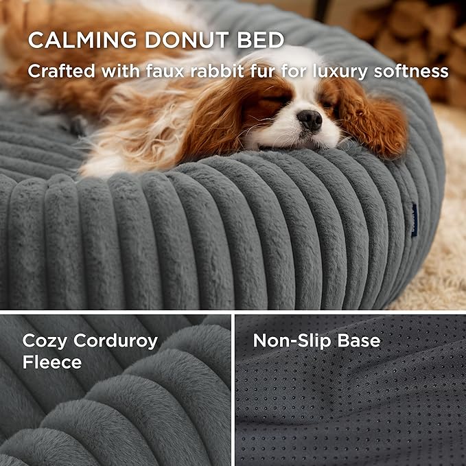 Bedsure Donut Small Dog Bed - Dog Beds for Small Dogs with Corduroy Fleece & Anti Slip Bottom