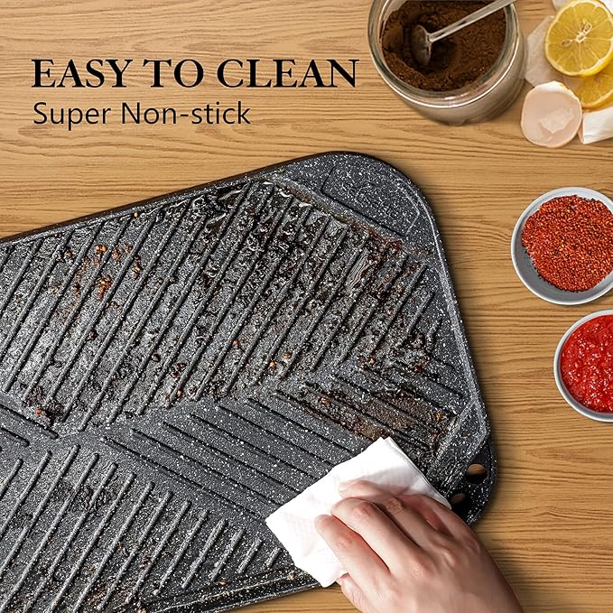 SENSARTE Nonstick Griddle Grill Pan, Pro-Grid Reversible Grill & Griddle Pan, Two Burner Cast
