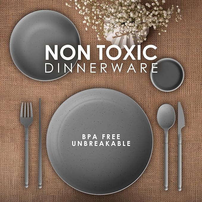 Wheatstraw Dinnerware Set For 4 - Dishwasher Microwave Plates For Heating Food - Unbreakable Wheat