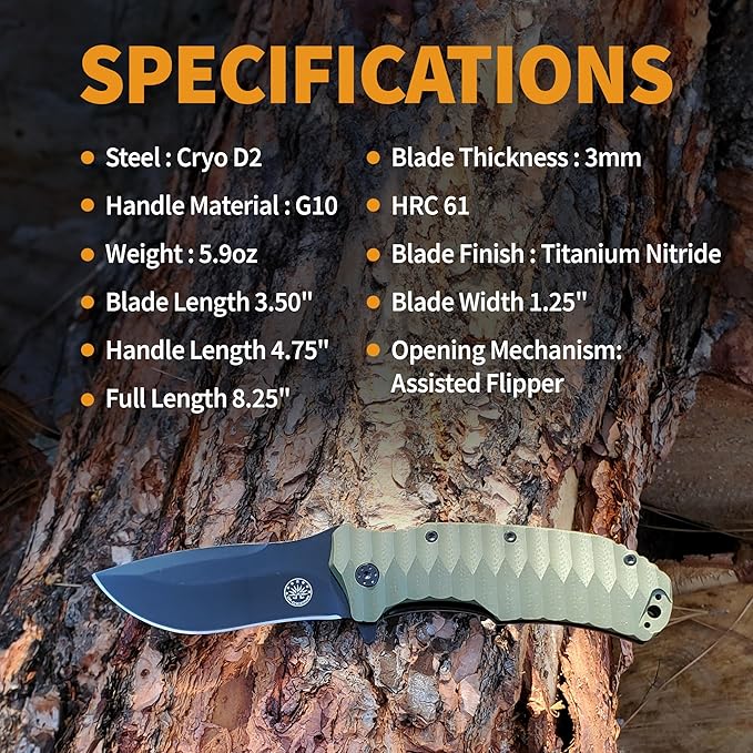 Off-Grid Knives - Rapid Fire Ranger, Camping & Hunting Knife, Cryo D2 Blade Steel with Olive Drab