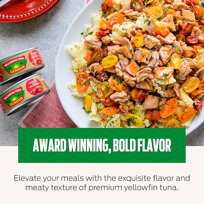 Genova Premium Yellowfin Tune in Calabrian Chili Infused Olive Oil, 5 Ounce Cans, 12-Pack