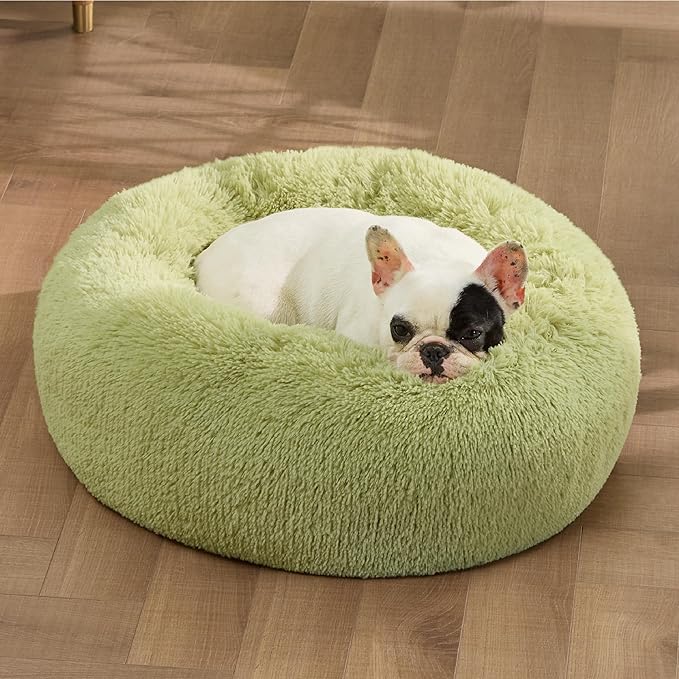 Bedsure Calming Dog Bed for Small Dogs - Donut Washable Small Pet Bed, Round Anti-Slip Fluffy Plush
