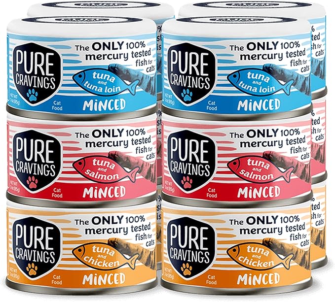 Pure Cravings Minced Tuna Wet Canned Cat Food, 100% Mercury-Tested, Moist Can Fish for Cats