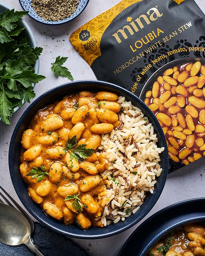 Mina Moroccan White Beans, Cannellini Beans, 10 oz (Pack of 6) Ready to Eat, Plant Protein, Vegan