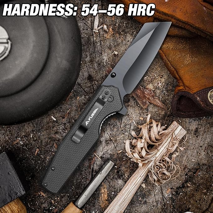 FLISSA Folding Knife, 4-3/4" Reverse Tanto Folding Pocket Knife, Black Stonewash Blade, G10 Handle