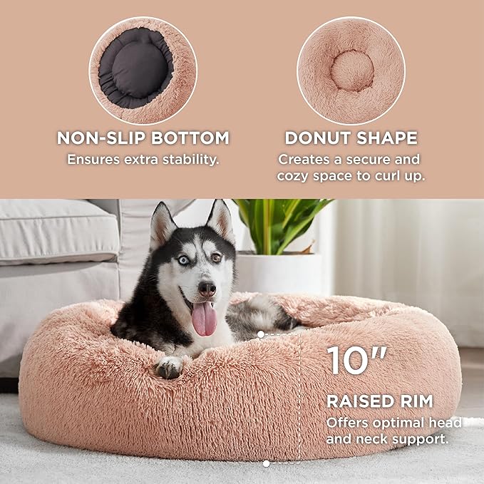 Bedsure Calming Dog Bed for Large Dogs - Donut Washable Large Pet Bed, 36 inches Anti-Slip Round