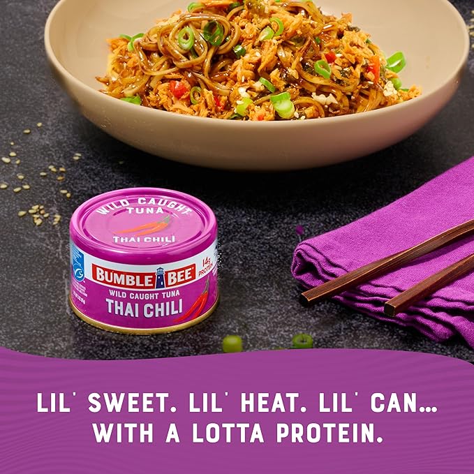 Bumble Bee Snackers - Thai Chili Tuna, 3 oz Easy Open Can - 14g Protein per Serving - Wild Caught