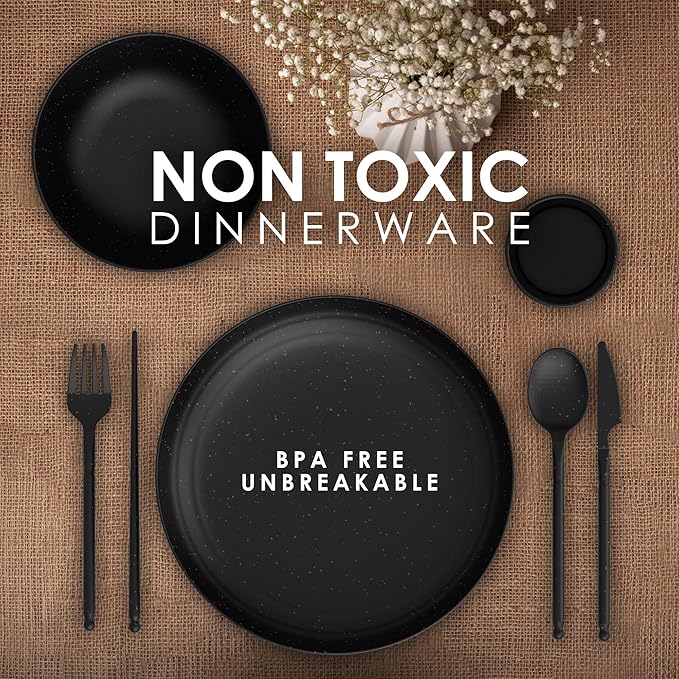 Wheat Straw Dinnerware Sets For 4 - Alternate To Black Plastic Dishes - Dishwasher Microwave Safe