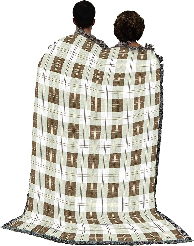 Soft Greyish Grey Plaid Blanket - Gift Tapestry Throw Woven from Cotton - Made in The USA (72x54)