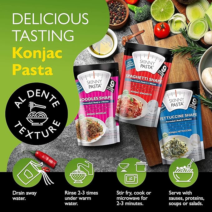 SKINNY PASTA Variety Pack - Healthy Konjac Shirataki Noodles, Low Carb Keto Pasta, Gluten Free, 6
