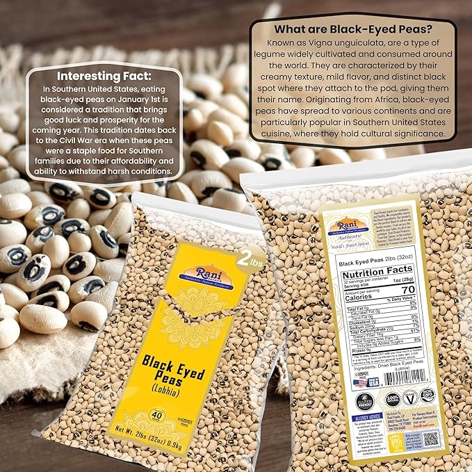 Rani Black Eyed Peas, Dried Cowpeas (Lobhia) 32oz (2lbs) 908g ~ All Natural | Vegan | Kosher |