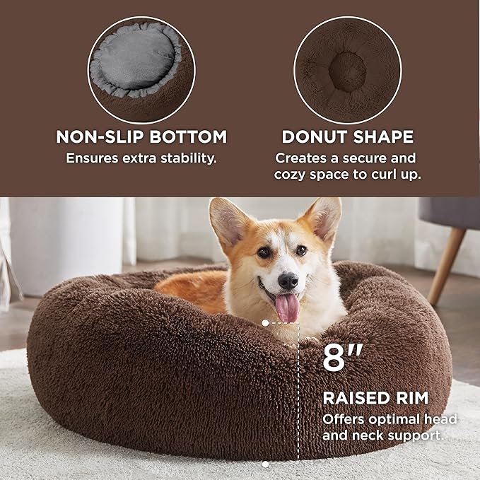 Bedsure Calming Dog Bed for Medium Dogs - Donut Washable Medium Pet Bed, 30 inches Anti-Slip Round