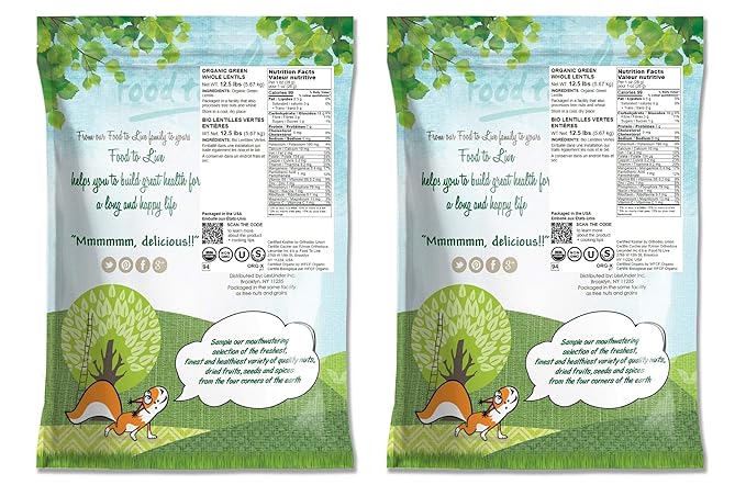 Food to Live Organic Whole Green Lentils, 25 Pounds ??Non-GMO, Dried Raw Beans, Sproutable, Vegan