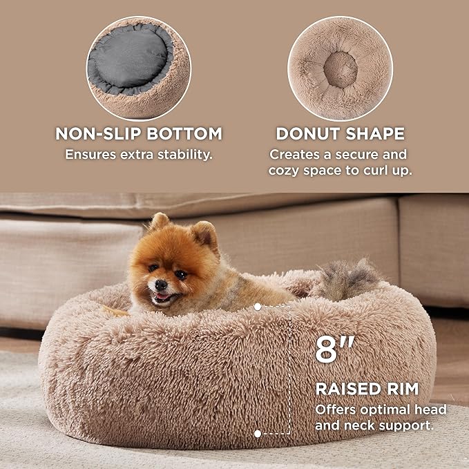 Bedsure Calming Cat Beds for Indoor Cats - Small Cat Bed Washable 20 inches, Anti-Slip Round Fluffy