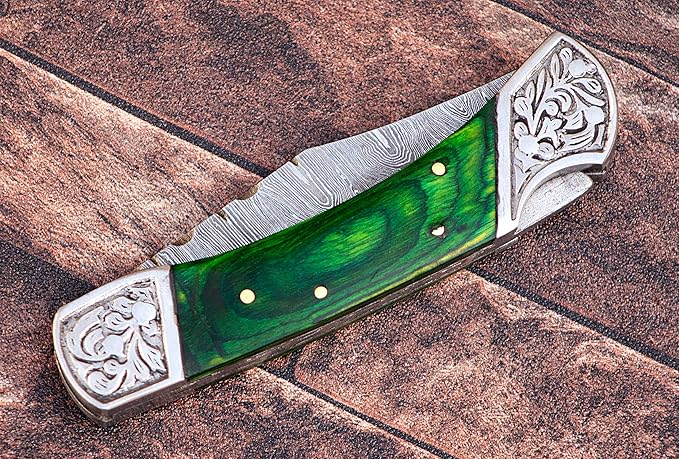 9" long Folding Knife, Bull Horn Scale with Engraved steel bolster, custom made 4" Hand Forged