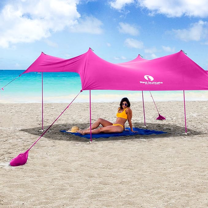 Red Suricata Family Beach Tent & Beach Canopy, UPF50 Sun Beach Shade, Sunshade with 4 Aluminum