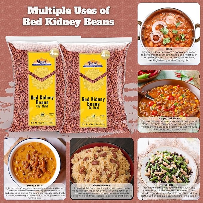 Rani Red Kidney Beans, Light 64oz (4lbs) 1.81kg ~ Pack of 2~128oz (8lbs) 3.63kg Total ~ All Natural