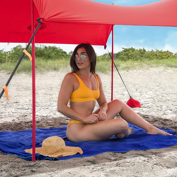 Red Suricata Family Beach Tent & Beach Canopy, UPF50 Sun Beach Shade, Sunshade with 4 Aluminum