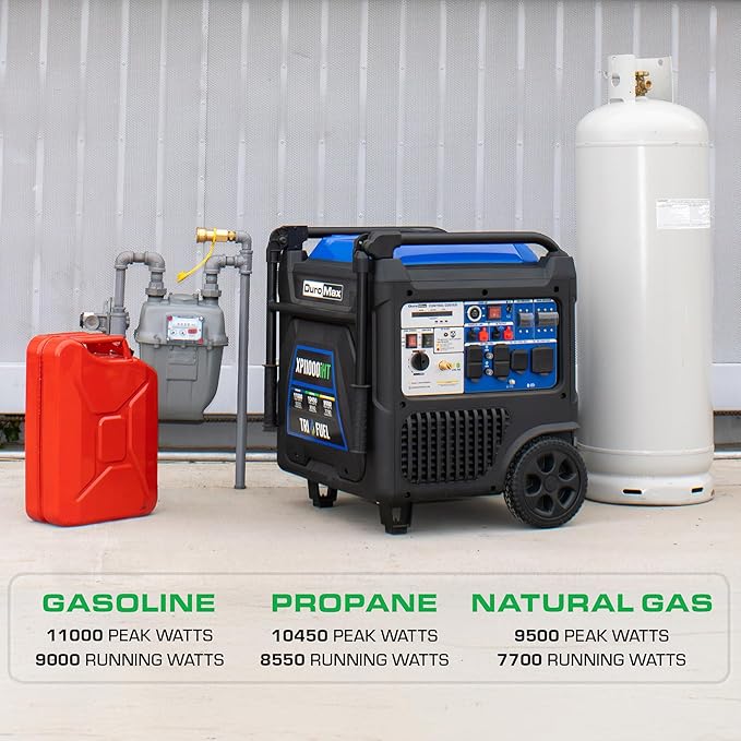 DuroMax XP11000iHT 11,000-Watt Tri Fuel Portable Digital Inverter Generator - Gas, Propane &