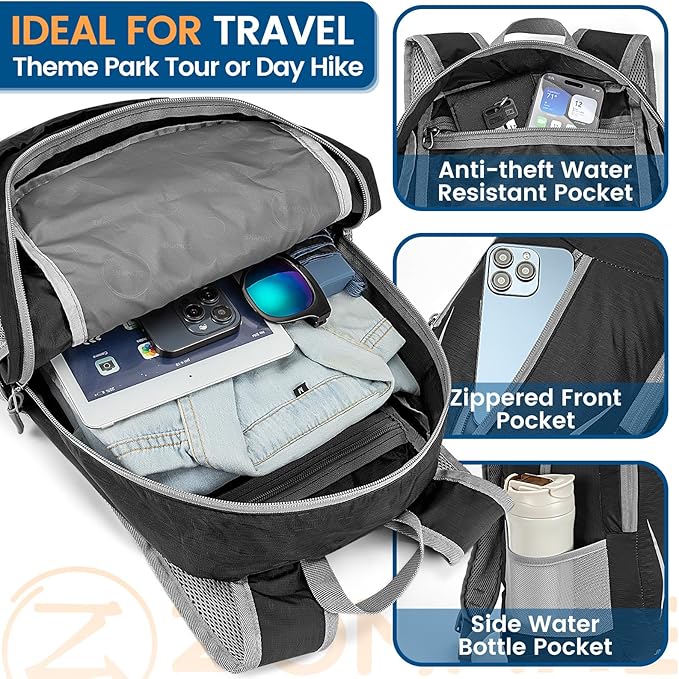 ZOMAKE Ultra Lightweight Packable Backpack 25L, Foldable Hiking Backpacks Water Resistant Small