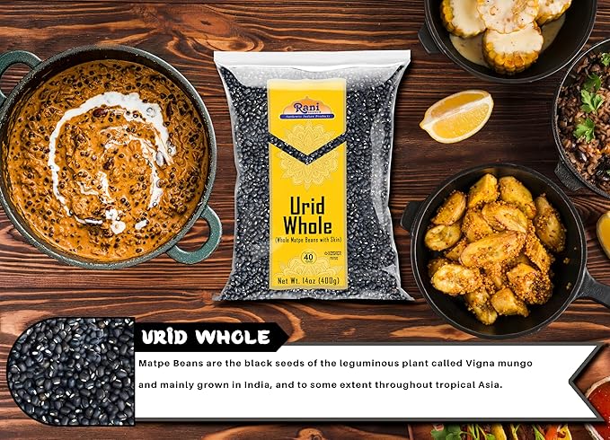 Rani Urid/Urad Whole Black (Matpe Beans with Skin) Indian Lentils 14oz (400g) ~ All Natural |