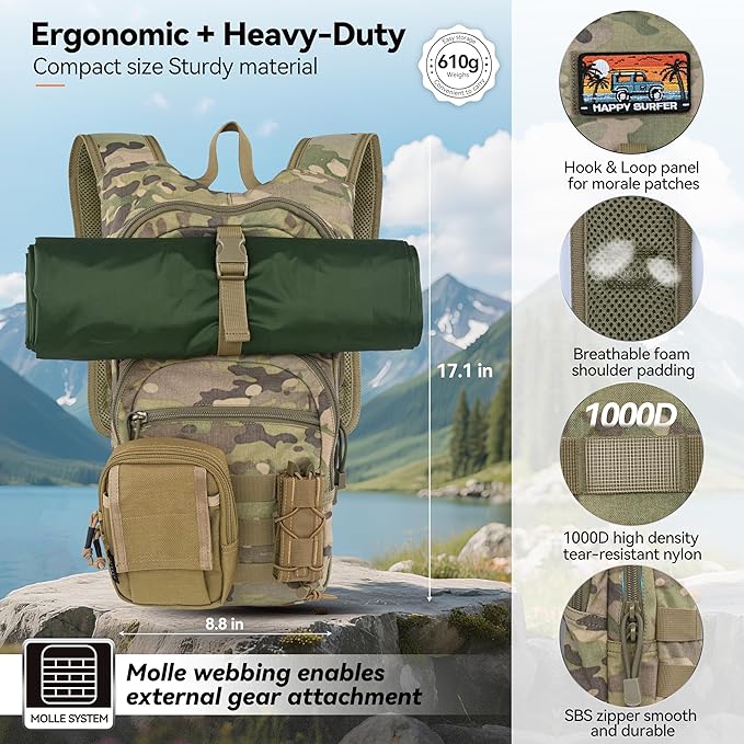 MARCHWAY Tactical Molle Hydration Pack with 2.5L TPU Water Bladder, Low-Profile Organized Military