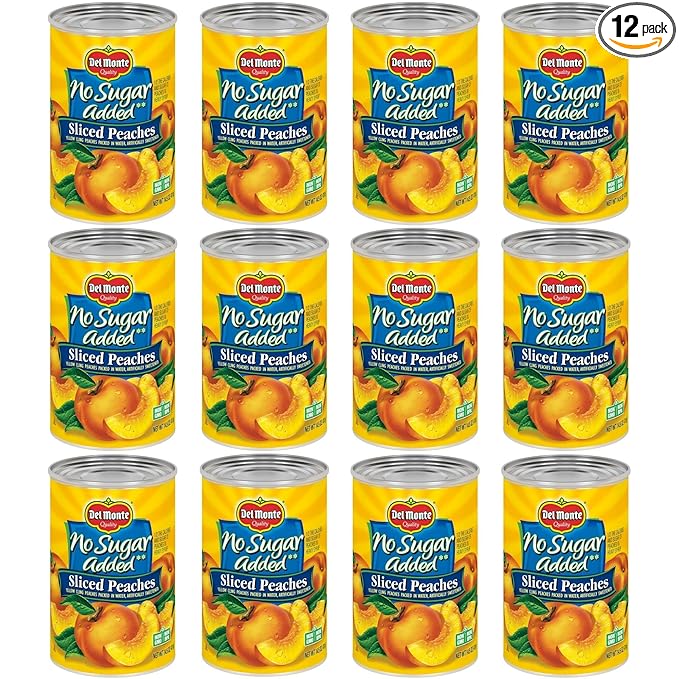 Del Monte No Sugar Added Yellow Cling Sliced Canned Peaches, 14.5 oz Can (Pack of 12)