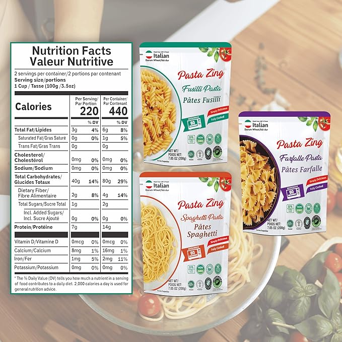 Pasta Zing Microwavable Variety Pasta Pack of 7 | 2x Farfalle | 3x Spaghetti, 2x Fusilli Pasta |