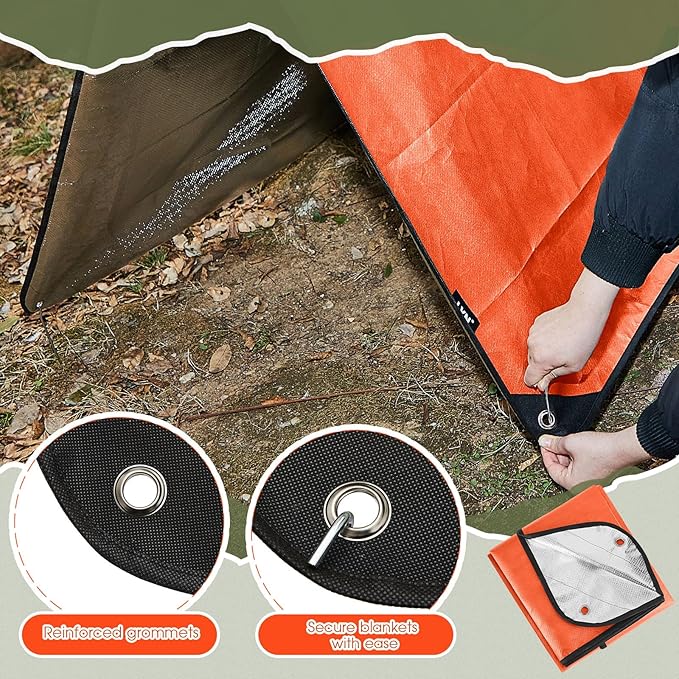 Kingdder 2 Pcs Heavy Duty Emergency Blanket for Survival 60 x 82 Inches Thermal Tarp Insulated Tent