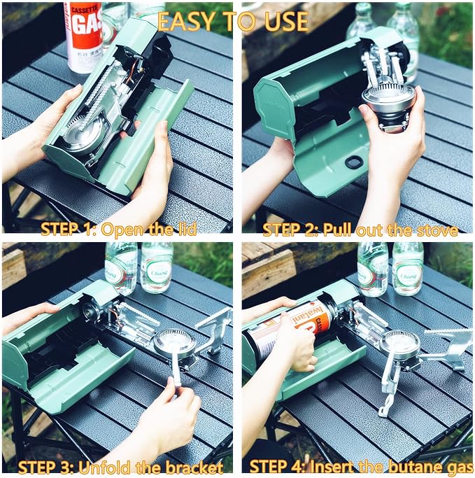 ONLYFIRE OUTDOOR LIVING Foldable Camping Stove with Storage Bag, Portable Butane Stove with Bottle