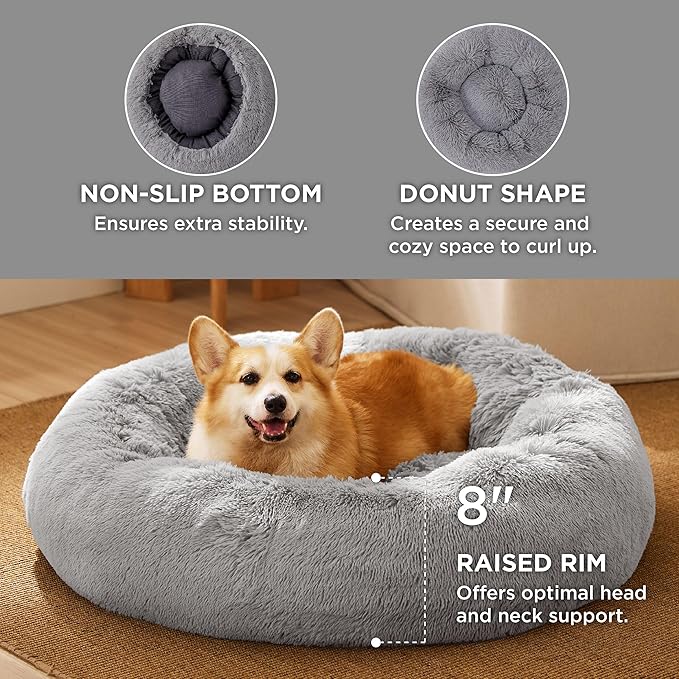 Bedsure Calming Dog Bed for Medium Dogs - Donut Washable Medium Pet Bed, 30 inches Anti-Slip Round