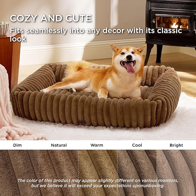 Bedsure Cute Dog Bed for Large Dogs - Washable Furry Puppy Beds, Rectangle Orthopedic Corduroy