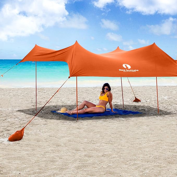 Red Suricata Family Beach Tent & Canopy, UPF50 Sun Shade, 4 Aluminum Poles, Sand Shovel, Medium