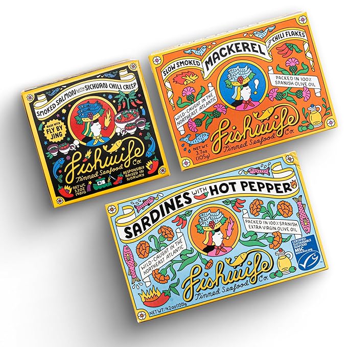 Fishwife Spicy Hot Trio (FBJ Salmon, Mackerel, Sardines with Hot Pepper) 3-Pack | Gluten Free, High