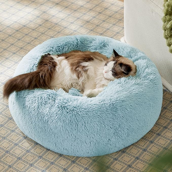 Bedsure Calming Cat Beds for Indoor Cats - Small Cat Bed Washable 20 inches, Anti-Slip Round Fluffy