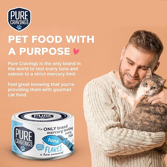 Pure Cravings Tuna Flakes in Tuna Consommé, Canned Wet Cat Food Soup, 100% Mercury-Tested, Moist