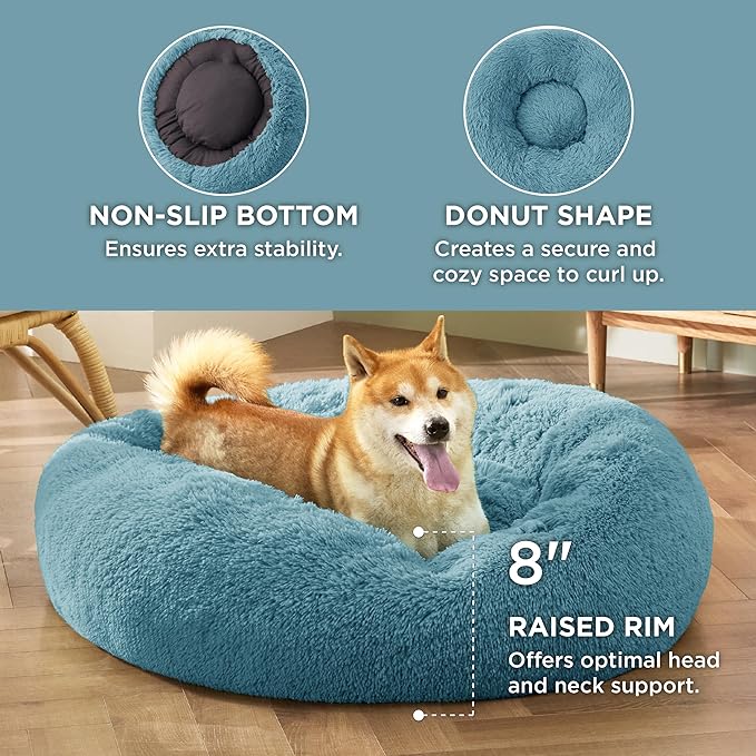 Bedsure Calming Dog Bed for Medium Dogs - Donut Washable Medium Pet Bed, 30 inches Anti-Slip Round