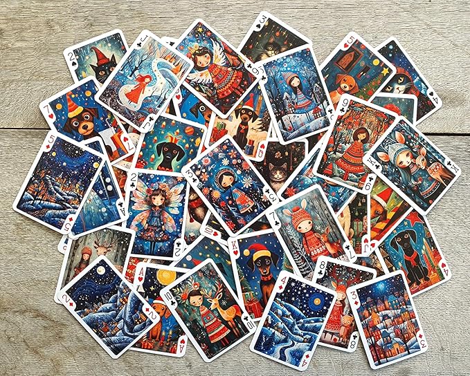 Fairytale Christmas Playing Cards (Poker Deck 54 Cards All Different) Naïve Art Adorable Christmas