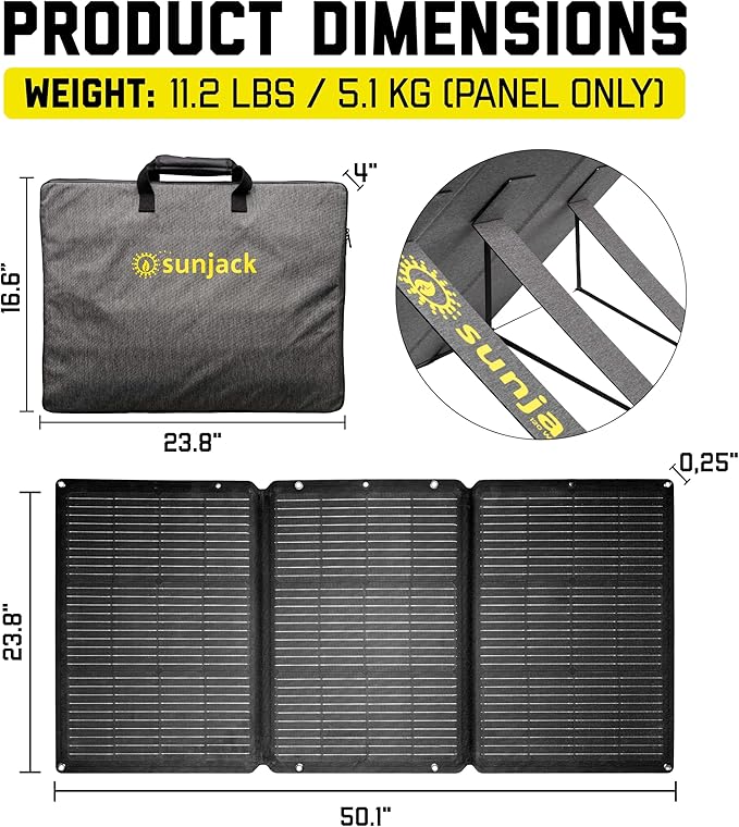 SunJack 120W Foldable Portable Solar Panel Charger with Kickstands, MC4/PD60 USB-C/USB-A, ETFE
